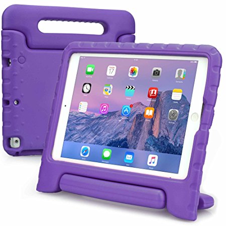 Apple iPad 9.7 New 2017, iPad Air 1 kids case, [2-in-1 Bulky Handle: Carry & Stand] COOPER DYNAMO Rugged Heavy Duty Children’s Cover   Handle, Stand & Screen Protector - Boys Girls Elderly (Purple)