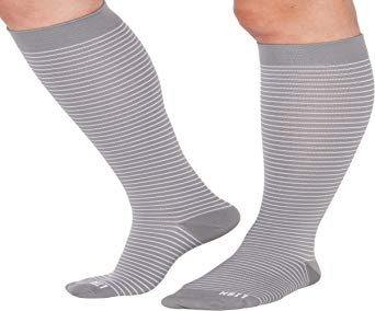 LISH Skinny Stripe Wide Calf Compression Socks - Graduated 15-25 mmHg Knee High Striped Plus Size Support Stockings