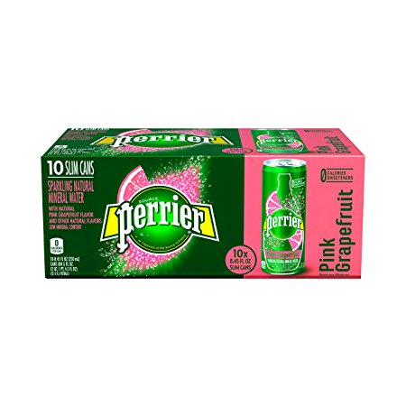 Perrier Sparkling Natural Mineral Water, Pink Grapefruit, 8.45-ounce Slim Cans (Pack of 10)