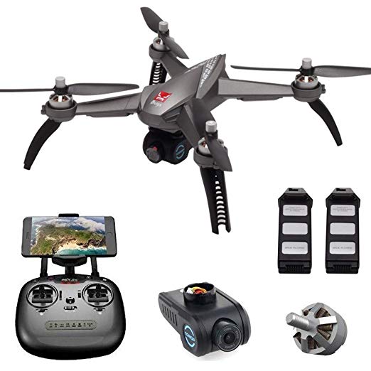 GPS RC Drone with Camera Live Video and Auto Return Home, MJX Bugs 5W B5W Quadcopter with Adjustable Camera 1080P HD WIFI FPV, Follow Me, Altitude Hold, Long Control Distance, Two Batteries, Brushless Motor - Gray