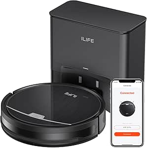 ILIFE V9 Pro Robot Vacuum and Mop Combo, Self-Emptying, 3000Pa Strong Suction Robot Vacuum Cleaner, Gyro Navigation, Schedule, App/Alexa Control, for Pet Hair, Hard Floors and Carpets, Black