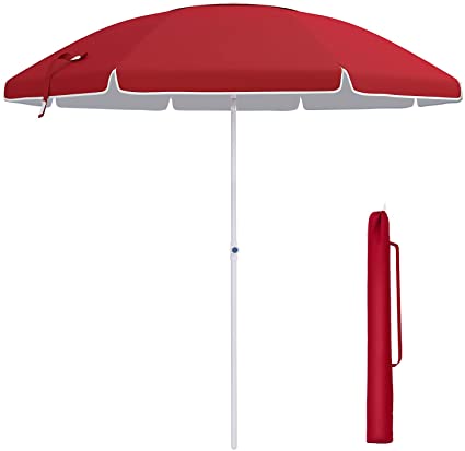 SONGMICS 7 ft Patio Umbrella with Fiberglass Ribs, Beach Umbrella, Heavy Duty Outdoor Sports Umbrella, Sun Shade with Tilt Mechanism, Carry Bag Red UGPU07RDV1
