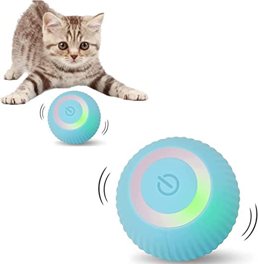 Katzenspielzeug Elektrisch,Interaktives Katzenspielzeug Ball,Katzenball mit LED-Licht,USB 360° Selbstdrehender Elektrisch Ball,Stimulierung Jagdtriebs Lustiges Bälle Spielzeug für Katzen,Blau