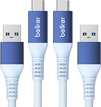 Belker 2Pack USB C Data Cable 【10Gbps】 USB A Android Auto Cable QC3.0 3A Fast Charger Data Transfer Cable USB3.2 Gen2 for Samsung Note20 Galaxy S22/S21/S20 Galaxy Z Flip4 Pixel 7Pro 1M/3.3ft-Blue