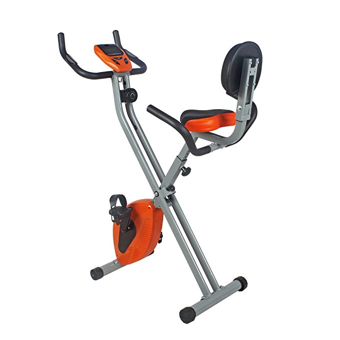 Folding Upright Exercise Stationary Bike with Hand Grip Pulse Sensor, Adjustable 8 Level Magnetic Resistance,Indoor Cycling Fitness Bike for Home Gym Orange 265LBS