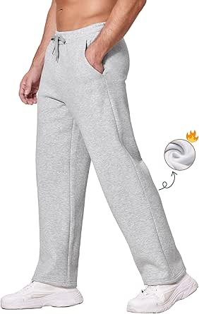 Deyeek Men's Sweatpants Open Bottom Straight Leg Sweat Pants for Mens Loose Fit Fleece Lined Joggers Sweatpants with Pockets