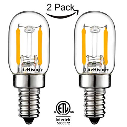 LiteHistory T7/T22 E12 led refrigerator bulb 1W=15W salt lamp 150lm night light 2700K 2Pack