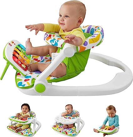 Fisher-Price Portable Baby Chair Kick & Play Deluxe Sit-Me-Up Seat With Piano Learning Toy & Snack Tray For Infants To Toddlers