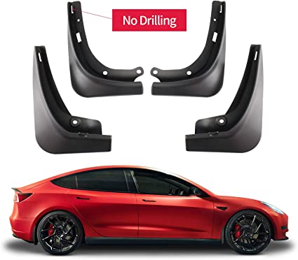 Carwiner Compatible with Tesla Model 3 Mud Flaps Splash Guards No Need to Drill Holes Fender Mud Guard Accessories 2016-2021 (Set of 4)