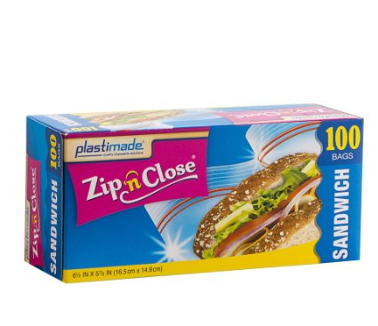 Plastimade Zip N Close Sandwich Bags, 100 Count, 100 Count
