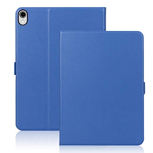 FYY Luxury Cowhide Genuine Leather Handcrafted Case [Support Apple Pencile Charging] for New Apple iPad Pro 12.9" 2018, Pure Handmade Case Protective Cover with [Auto Sleep-Wake Function] Navy