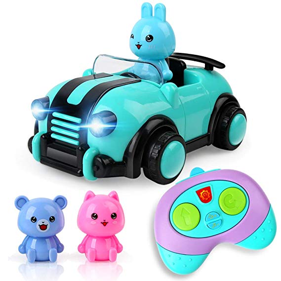 BeebeeRun Remote Control Car Toys for Kids, RC Cartoon Car with Music and Lights,Toy for 2 Year Old Boy Girl Gifts