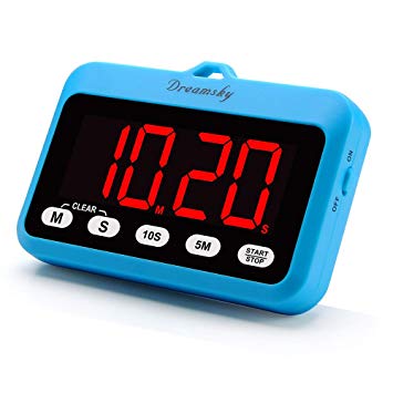 DreamSky Digital Kitchen Timer with Large Red Digit Display, Count Up/Down Timer with ON/OFF Power Button, Magnetic Back Foldout Stand, Battery Operated Timer for Cooking Baking Easy Operation.