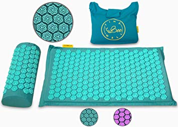 TimeBeeWell Eco-Friendly Back and Neck Pain Relief - Acupressure Mat and Pillow Set - Relieves Stress, Back, Neck, and Sciatic Pain - Comes in a Carry Bag for Storage and Travel