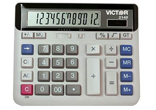 Victor 2140 12-Digit Standard Function Desk Calculator, Large Keys, Battery and Solar Hybrid Powered LCD Angled Display, Great for use in The Home and Office