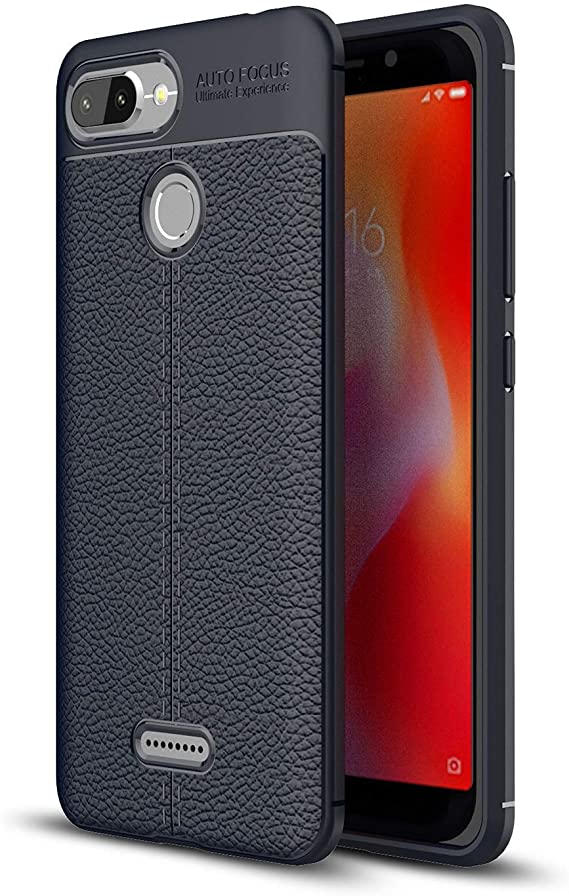 Redmi 6 Case, Xiaomi Redmi 6 Case, Cruzerlite Flexible Slim Case with Leather Texture Grip Pattern and Shock Absorption Cover for Xiaomi Redmi 6 (Blue)