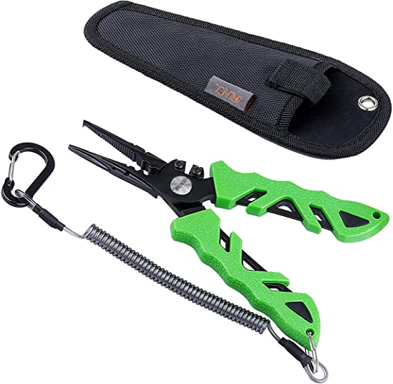 RUNCL Fishing Pliers S1, Needle Nose Pliers - Braid Cutter, Hook Remover, Split Ring Opener, Weights Crimper, Bait/Weight Tuner, Fish Gripper - Kayak Fishing Ice Fishing Saltwater & Freshwater