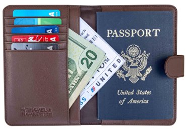 RFID-Blocking Leather Passport Holder, Document Organizer, and Travel Wallet