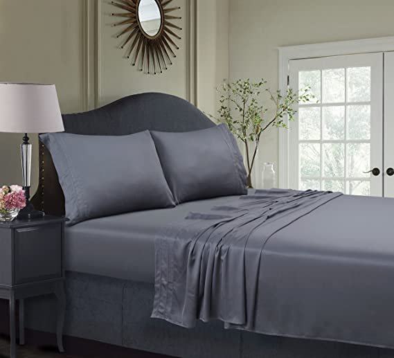 Tribeca Living BAMB300SSFUST 300 TC Rayon from Bamboo Deep Pocket Sheet Set, Full, Steel Grey