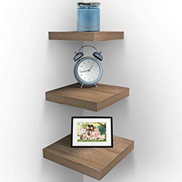 Sorbus Wall Mount Corner Shelves, Square Hanging Wall Shelves Decoration, Perfect Trophy Display, Photo Frames, Home Décor, Set of 3 (Mahogany)