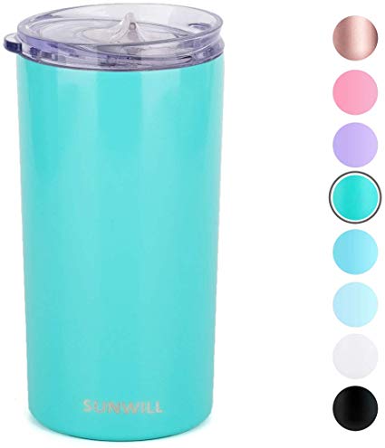 SUNWILL Double Wall Coffee Cup, Insulated Coffee Mug Stainless Steel Slim Travel Tumbler Mini 12oz, Teal