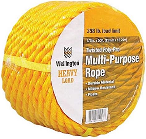 WELLINGTON CORDAGE 15027 1/2-Inch X 50-Feet Yellow Poly Rope