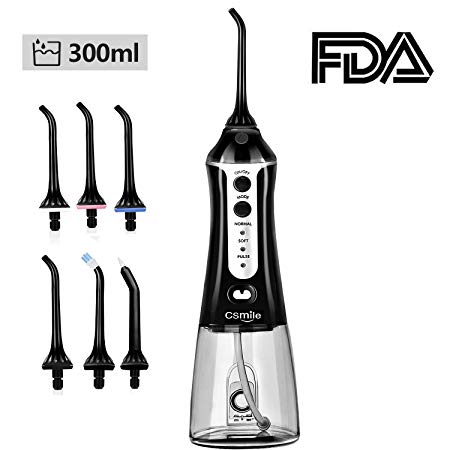 Cordless Water Flosser Portable Professional Dental Oral Irrigator 300ml Reservoir IPX7 Waterproof FDA With 6 Jet Tips for Home and Travel