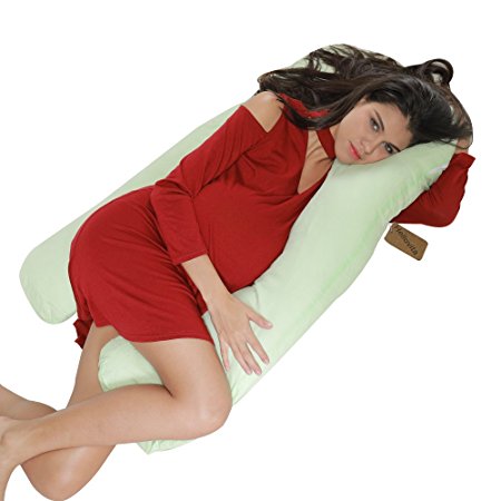 U Shaped Pregnancy Body Pillow with Zipper Removable Cover Full Body Pillows for Pregnant Women … (Green)