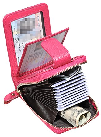 Beurlike Womens Credit Card Wallet RFID 4 ID Card Holders Case Genuine Leather