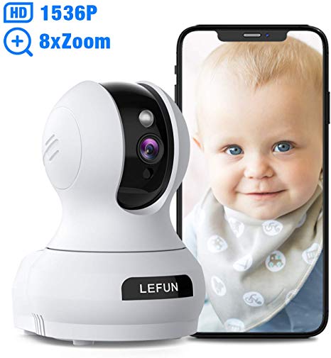 Baby Monitor, Lefun 3MP Home Security Camera Works with Alexa, 1536p Pet Cam Support 2-way Audio SD/Cloud Storage Voice/Human/Motion Alert 360°8X Zoom IR Night Vision, Indoor WIFI IP Camera for Elder