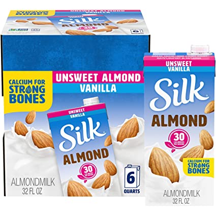 Almond Milk, Unsweetened Vanilla, 32 Fluid Ounce (Pack of 6), Vanilla Flavored Non-Dairy Almond Milk, Dairy-free Milk