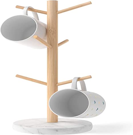 Topsky Mug Holder Tree, Bamboo Mug Rack Tree, Mug Standing Holder Mug Hook for Coffee Mug and Cups (Marble Effect)