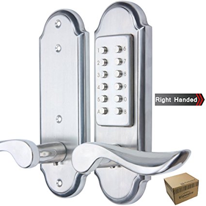 Elemake Keyless Entry Door Lock Right Handed Keypad Entry Stainless Steel Backset 2 3/8-Inch & 2 3/4-Inch - Upgrade Classic (NOT Deadbolt)