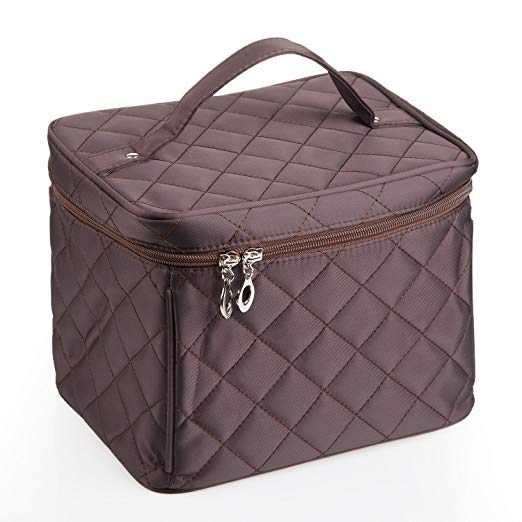 EN'DA big size Nylon Cosmetic bag with quality zipper single layer travel Makeup bags (Coffee)