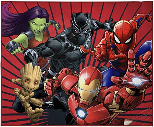 Marvel Avengers Full Assault Kids Room Rug - Large Area Rug Measures 4 x 5 Feet - Featuring Spiderman, Iron Man, Black Panther, Gamora, Groot (Offical Marvel Product)