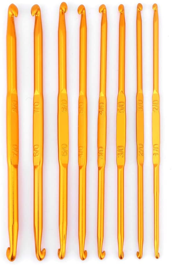 8 Pcs Handle Crochet Hooks Knitting Needle Set, Golden Aluminum Double End Crocheting and Knitting Set Weave Craft