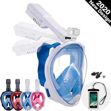 Dekugaa Full Face Snorkel Mask, Snorkeling Mask with Detachable Camera Mount, Panoramic 180¡ã View Upgraded Dive Mask with Safety Breathing System Dry Top Set Anti-Fog Anti-Leak