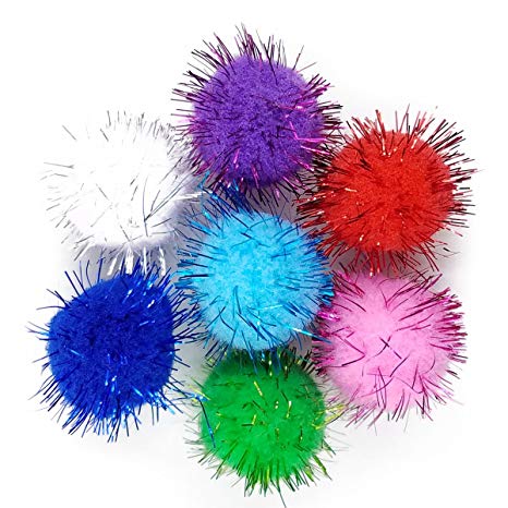 SamuRita Assorted Sparkle Glitter Pom Poms Balls for Arts Craft Kids DIY Accessories(1.3 Inch,30mm- 100 Pack)