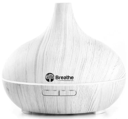 Breathe Essential Oil Diffuser | 550ml Diffusers for Essential Oils with Cleaning Kit & Measuring Cup | 16 LED Color Light Options, 4 Timer Settings, 2 Mist Outputs, Auto Power Off | White Marble