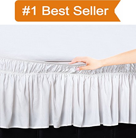 Elegant Comfort Luxury Wrinkle Resistant -Wrap Around Style- Elastic Bed Wrap Ruffled Bed Skirt 16inch Drop, Twin/Full, White
