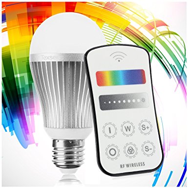 Texsens RGBW 9W 800 Lumen LED Light Bulb,60 Watt Incandescent Bulbs Equivalent,Color Changing Lamp,Dimmable With 2.4GHz Wireless Remote Control, Adjustable Colors and Adjustable Brightness