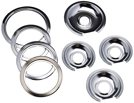 Range Kleen - Chrome Style D contains (3) 6" pan/ring & (1) 8" pan/ring for GE, Hotpoint, & Kenmore prior to 1995