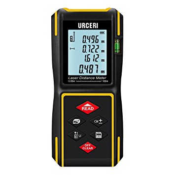 URCERI Laser Measure 330ft, Digital Laser Distance Meter with Mute Function,LCD Backlit Display and Bubble Levels, Measure Distance,Area and Volume,Pythagorean ,Battery Included