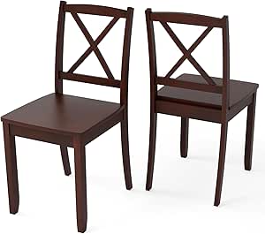 Giantex Wood Dining Chairs Set of 2, Armless Kitchen Chairs w/Rubber Wood Legs & Curved Backrest, Farmhouse Cross Back Diner Chairs, Wooden Side Chairs for Home Dining Room, Load 400 LBS, Brown