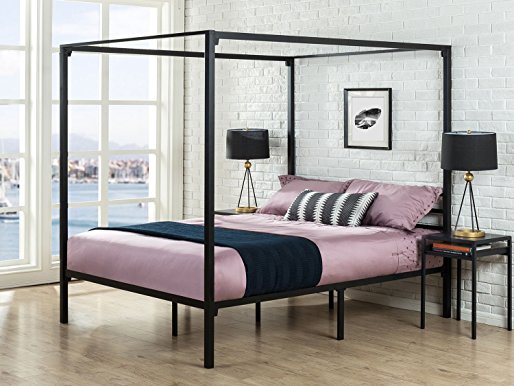 Zinus Metal Framed Canopy Four Poster Platform Bed Frame / Strong Steel Mattress Support / No Box Spring Needed, Queen