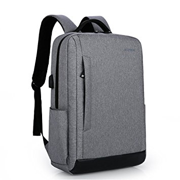 Slim Laptop Backpack with USB Charging Port,Lightweight Water-Resistance Backpacks for Business Travel and College Fits up to 15.6 inch (Grey)