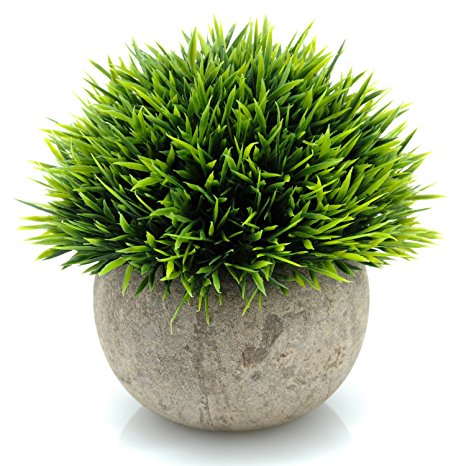Velener Mini Plastic Fake Green Grass of Plants with Pots for Home Decor