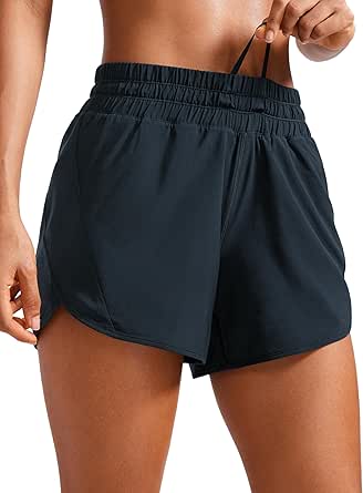 CRZ YOGA Womens Mid Waisted Running Shorts Liner - 5'' Quick Dry Athletic Sport Workout Track Shorts Zip Pocket