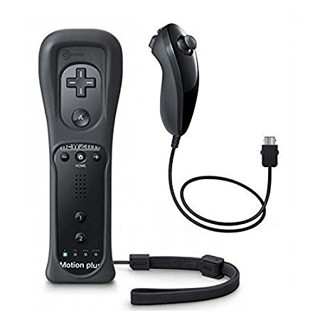 Wii Motion Controller, Lyyes Built in Motion Plus Remote and Nunchuck Controller Wii Motion remote with Protective Silicon Case for Nintendo Wii Wii U (Black)