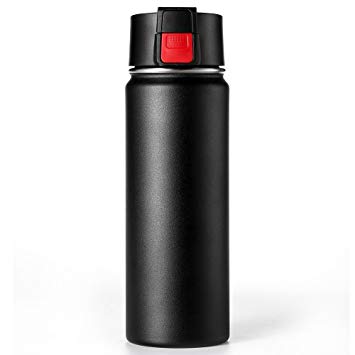 Double wall Vacuum Insulated Stainless Steel Wide Mouth Sports Water Bottle, Leak Proof Coffee Travel Mug with Flip Lid - 600ml,20oz -Black